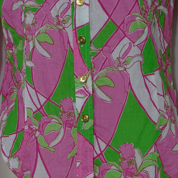 Lilly Pulitzer Blouse Top Women Size 0 Pink Green - Picture 4 of 8